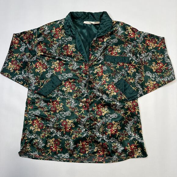 Vintage Victoria's Secret Pajama Set Womens Small Green Floral Quilted Satin 90s - Picture 2 of 13